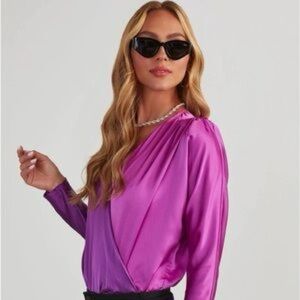 Strut & Bolt Satin Duo Purple Blouse Bodysuit Size Large